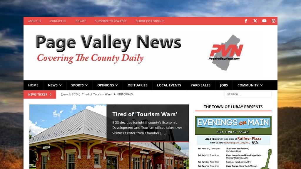 Screenshot of the Page Valley News website