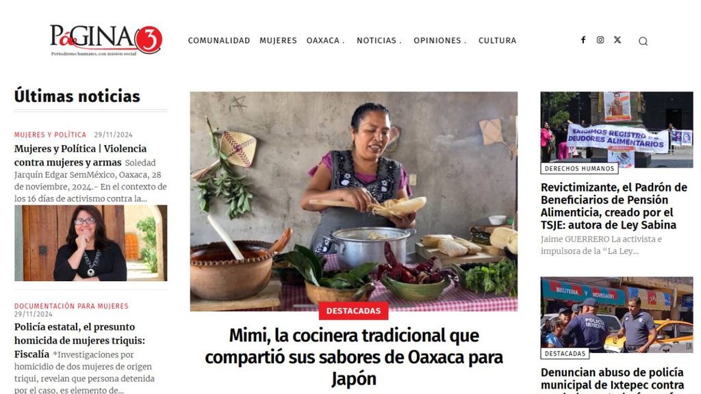 Screenshot of the Pagina 3 website