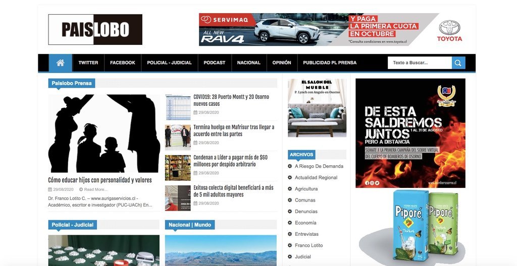 Screenshot of the Pais Lobo (Pl) website