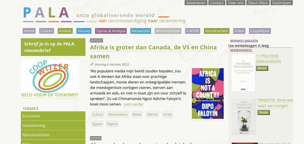 Screenshot of the Pala website