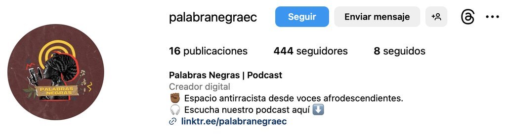 Screenshot of the Palabras Negras website
