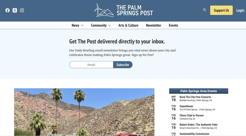 Screenshot of the Palm Springs Post, The website