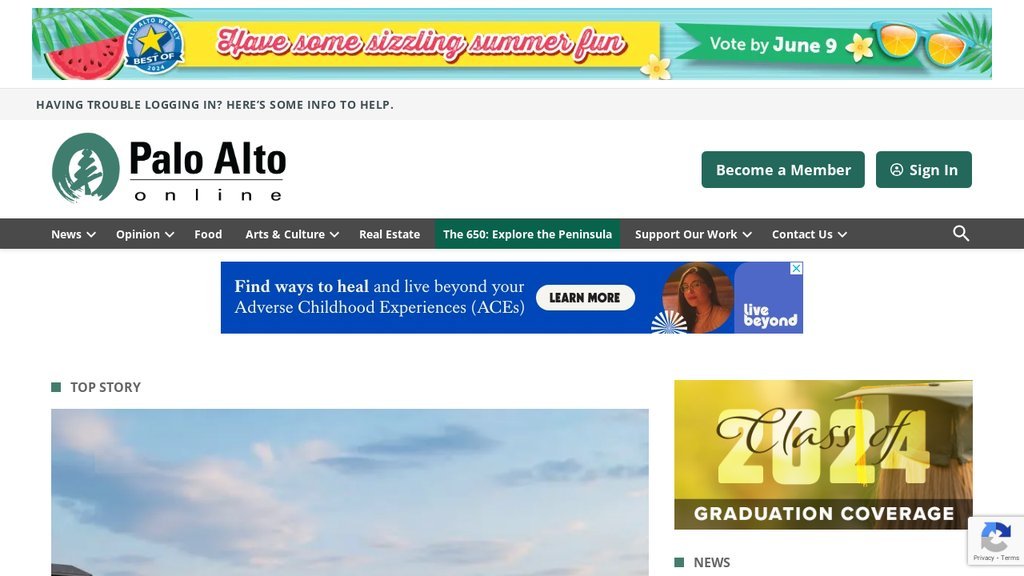 Screenshot of the Palo Alto Online website