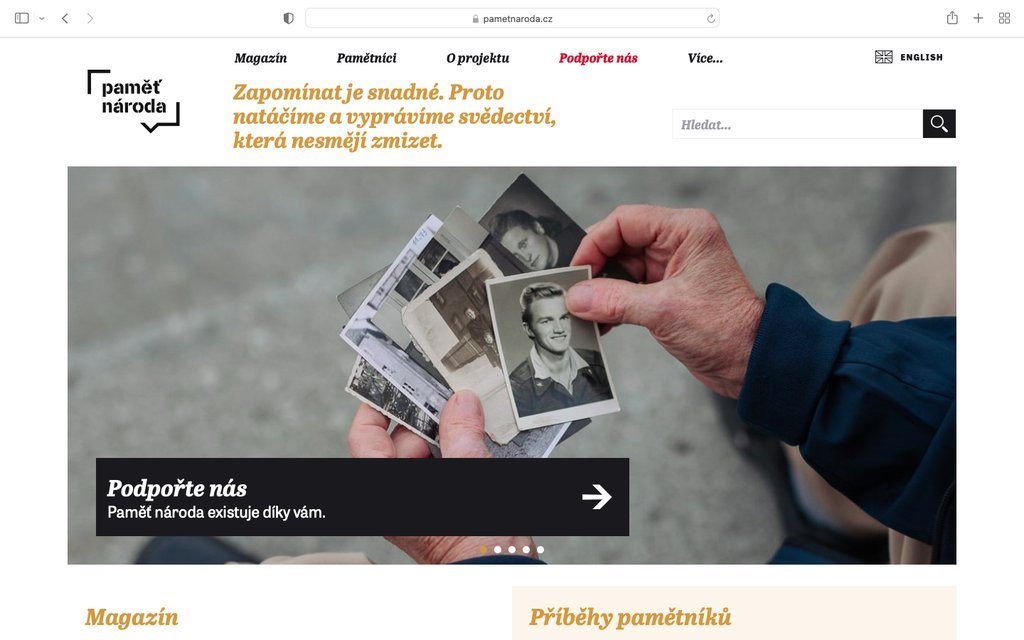 Screenshot of the Paměť národa website