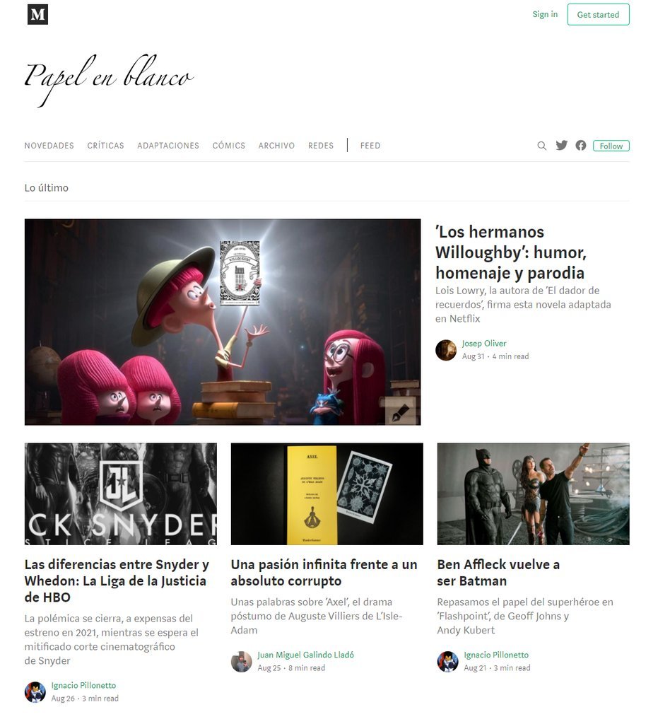 Screenshot of the Papel En Blanco website