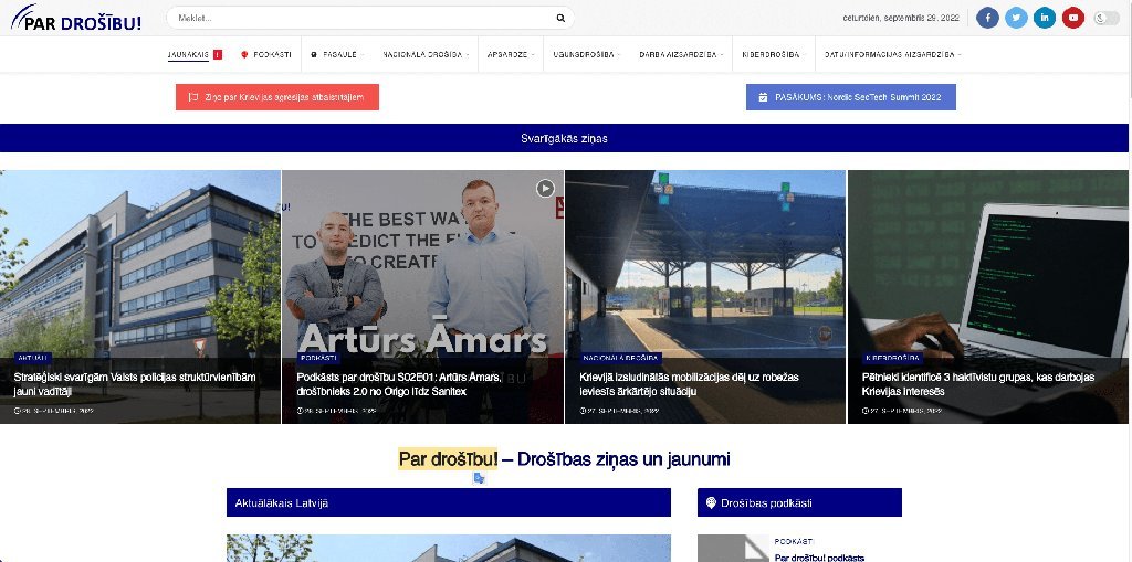 Screenshot of the Par drošību! website