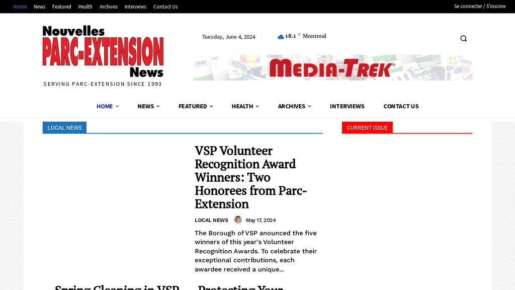 Screenshot of the Parc-Extension News website