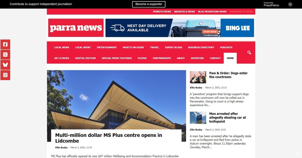 Screenshot of the Parra News website