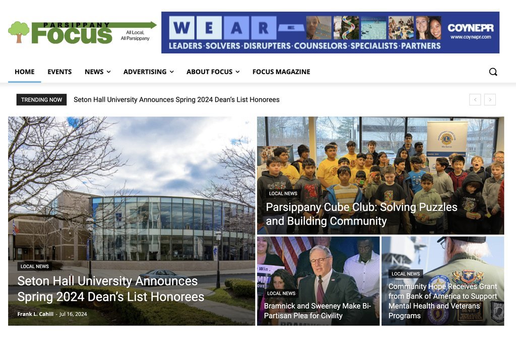 Screenshot of the Parsippany Focus website