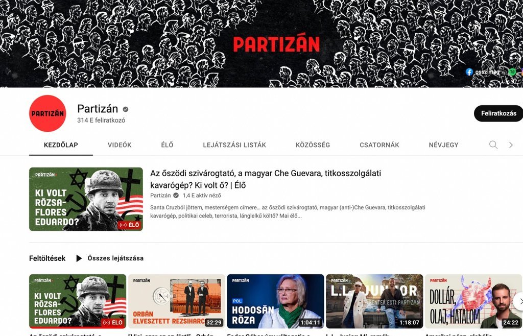 Screenshot of the Partizán website