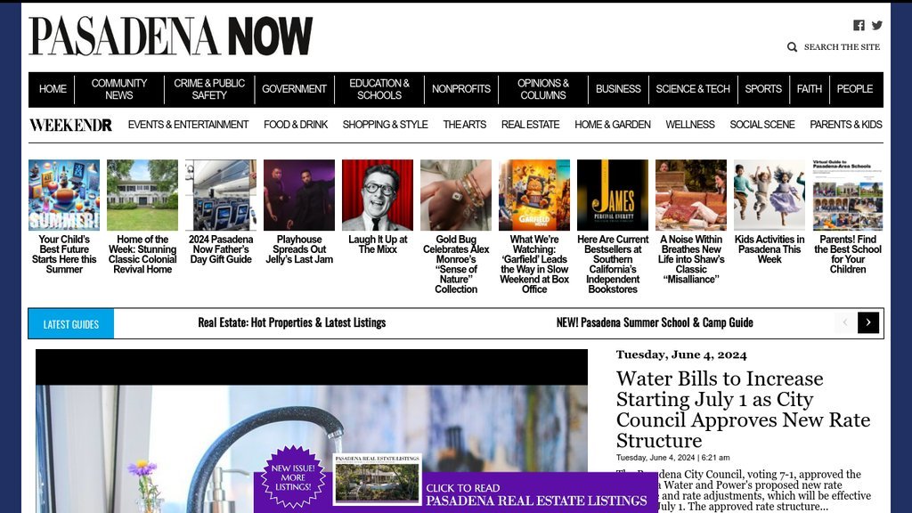 Screenshot of the Pasadena Now website
