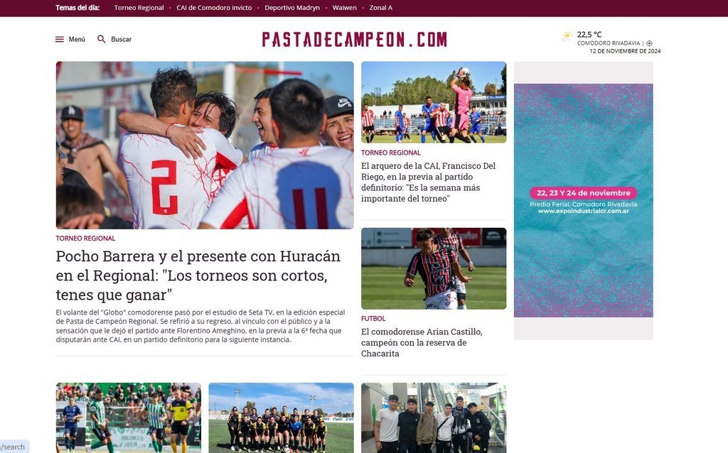 Screenshot of the Pasta De Campeon website