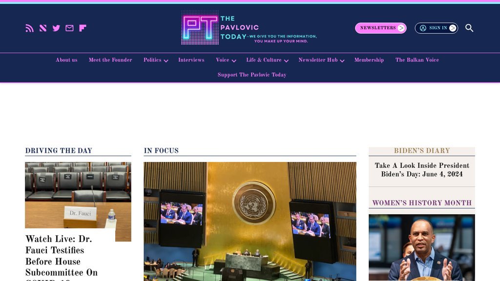 Screenshot of the Pavlovic Today, The website