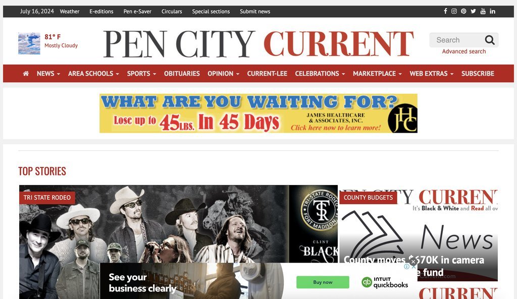 Screenshot of the Pen City Current website