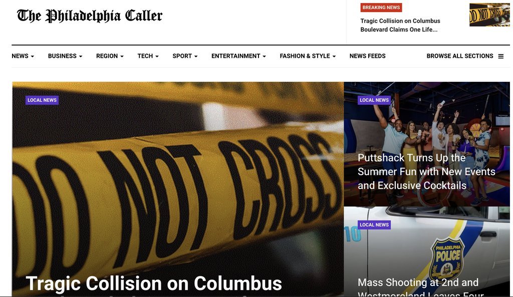 Screenshot of the Philadelphia Caller website