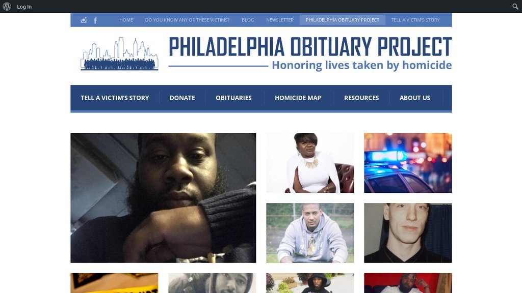 Screenshot of the Philadelphia Obituary Project website
