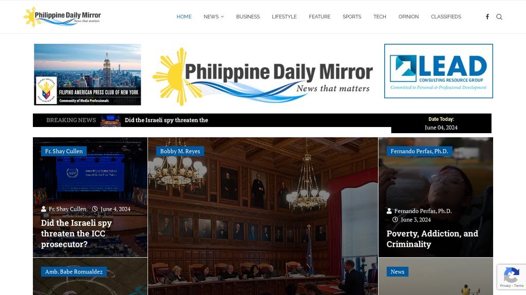 Screenshot of the PHILIPPINE DAILY MIRROR website