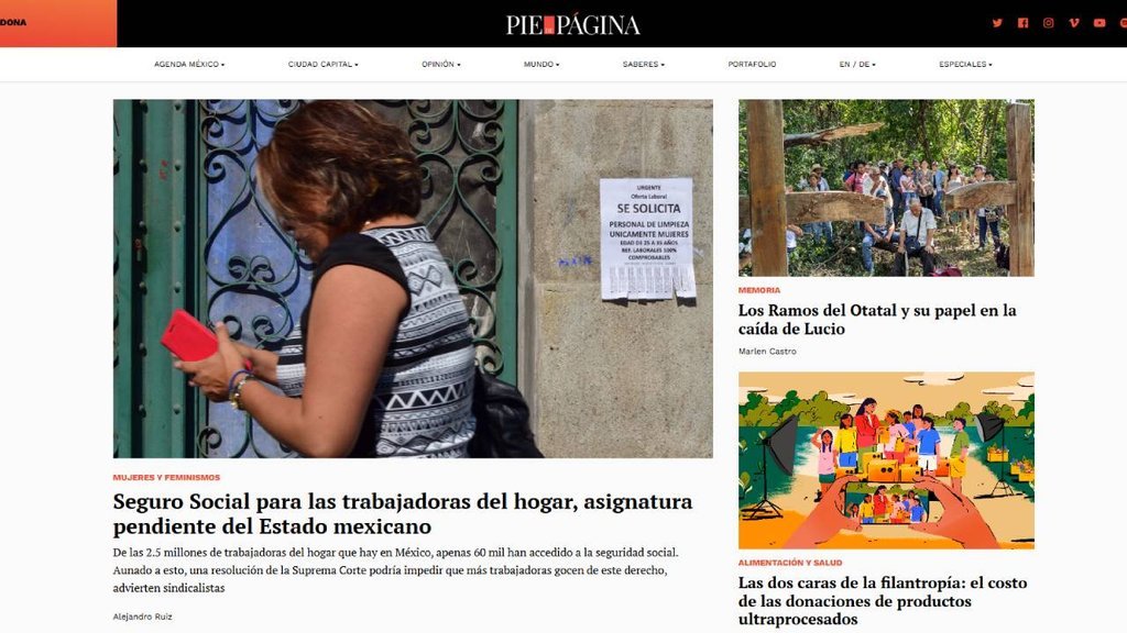Screenshot of the Pie De Pagina website