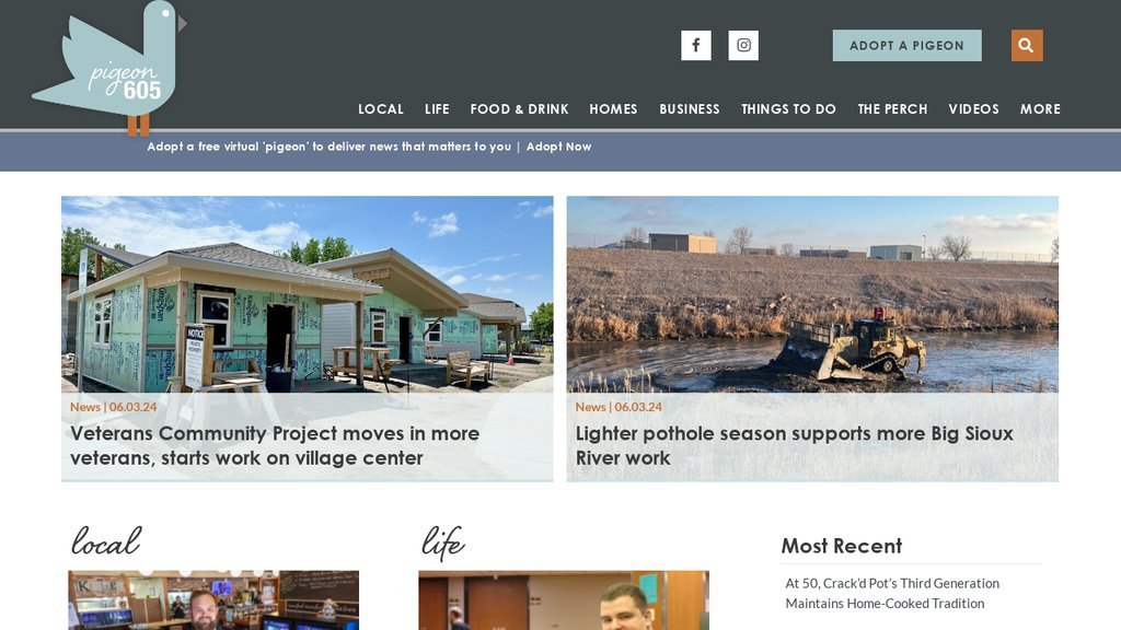 Screenshot of the Pigeon605.com website