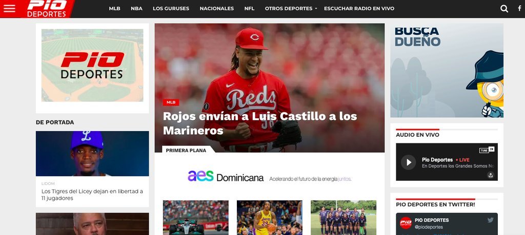 Screenshot of the Pio Deportes website