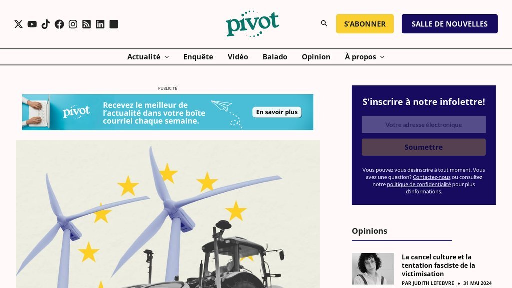 Screenshot of the Pivot website