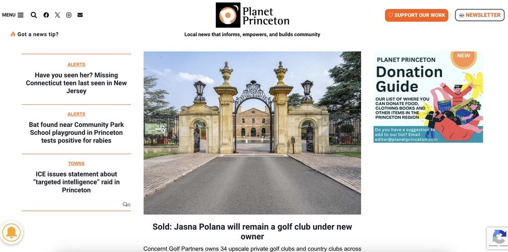 Screenshot of the Planet Princeton website