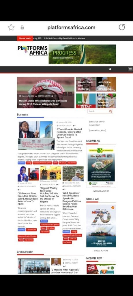 Screenshot of the Platforms Africa website