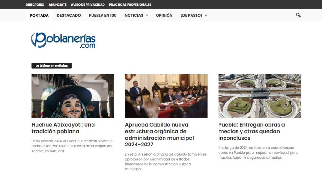 Screenshot of the Poblanerias website