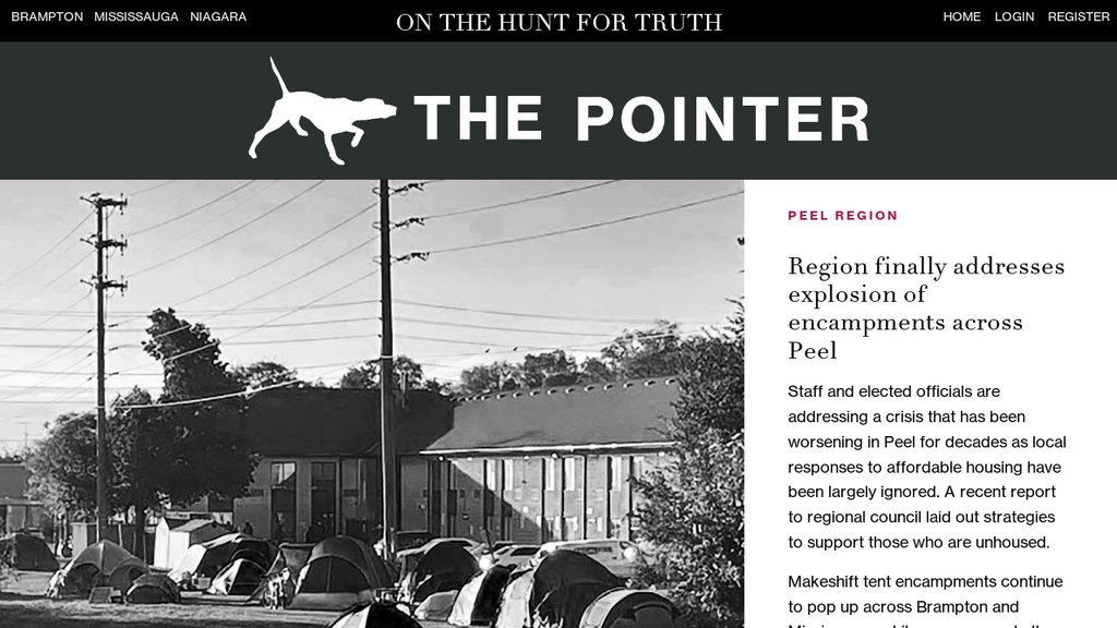 Screenshot of the Pointer, The website
