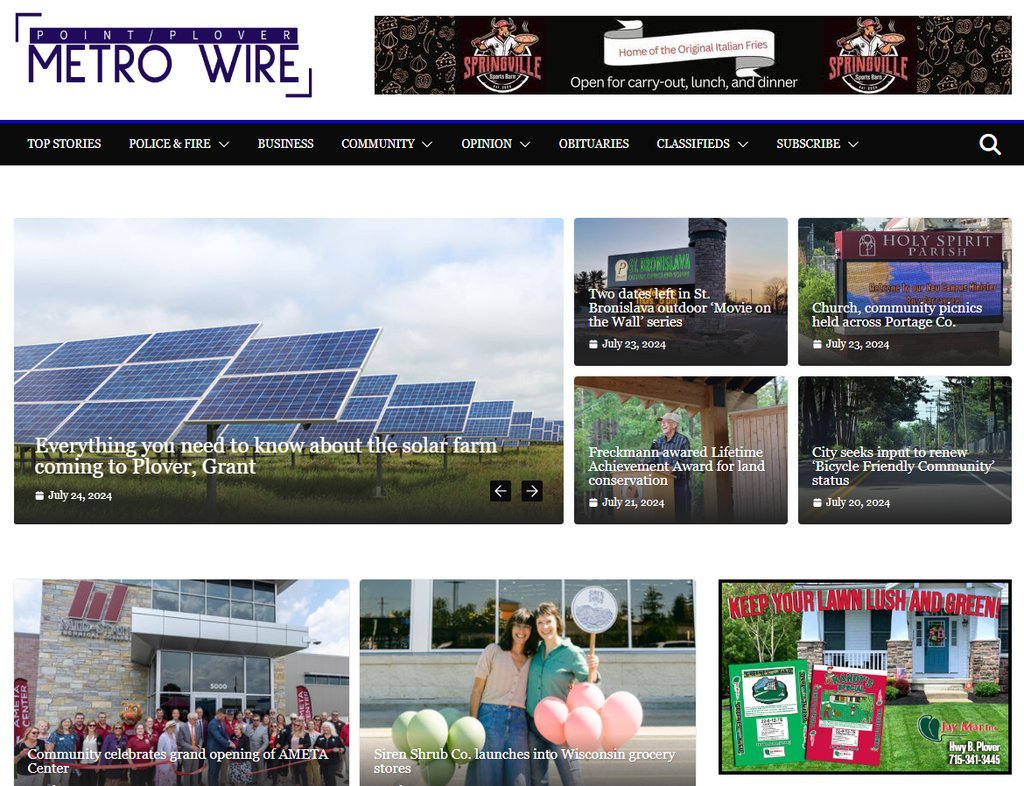 Screenshot of the Point/Plover Metro Wire website