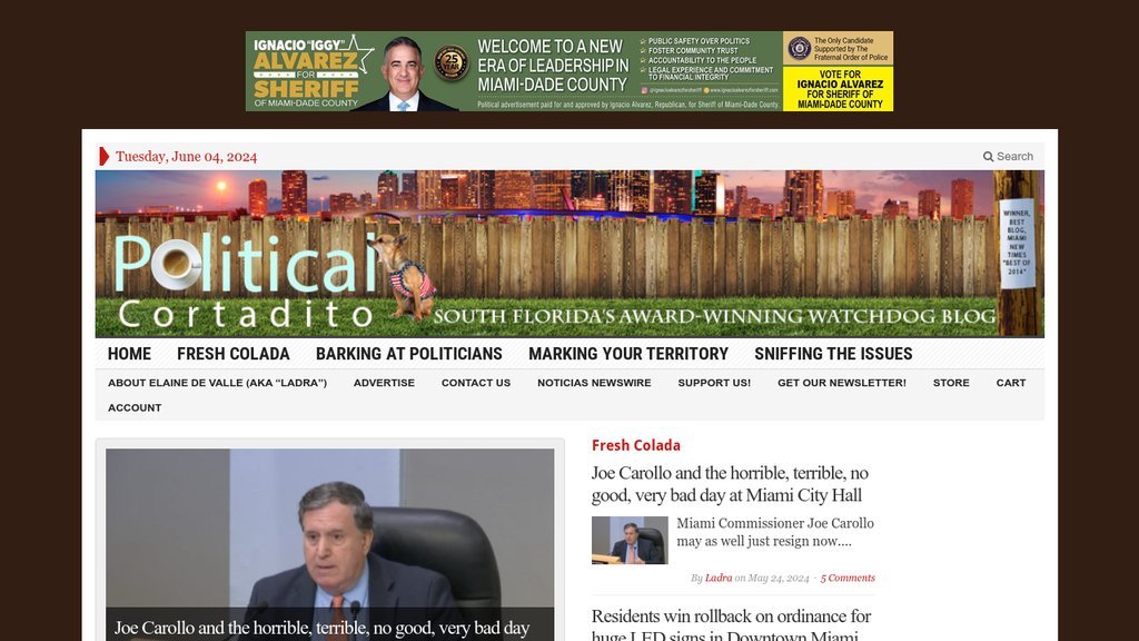 Screenshot of the Political Cortadito website