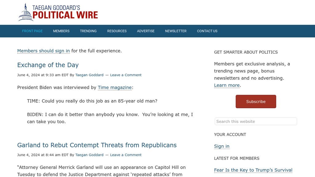 Screenshot of the Political Wire website