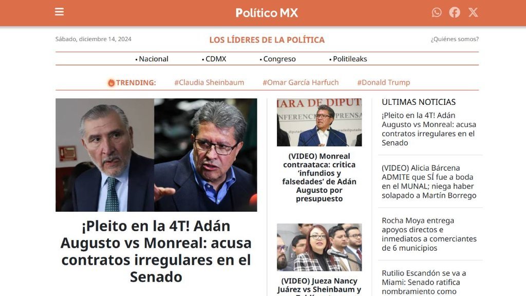 Screenshot of the Politico Mx website