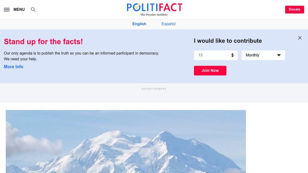 Screenshot of the PolitiFact website