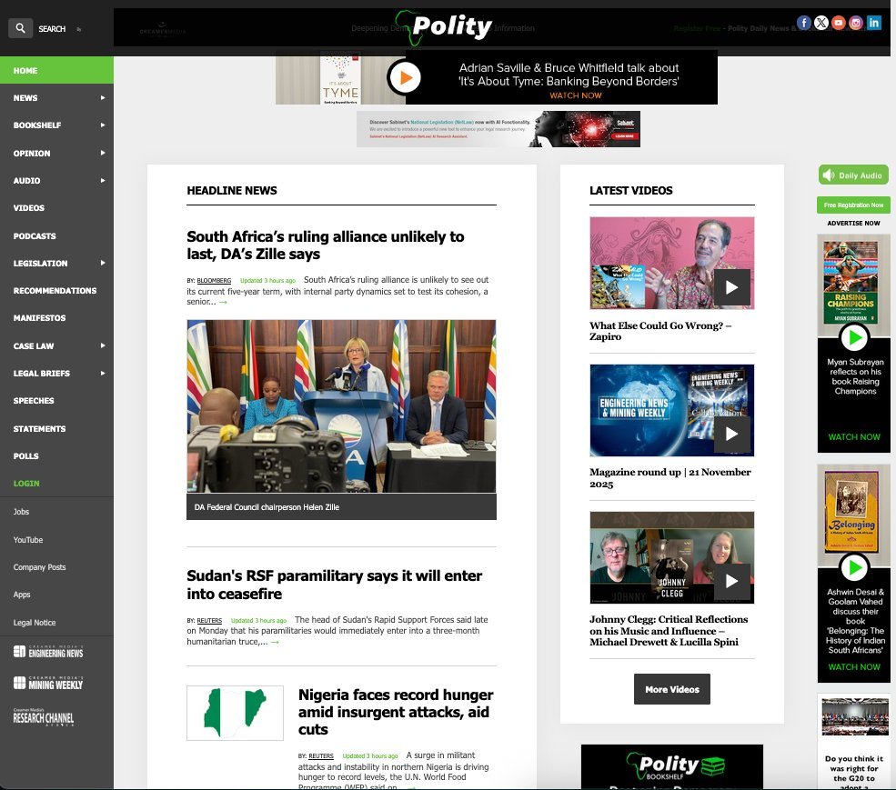 Screenshot of the Polity website