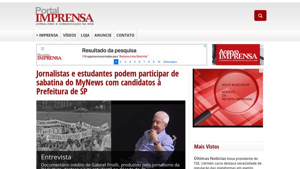 Screenshot of the Portal Imprensa website