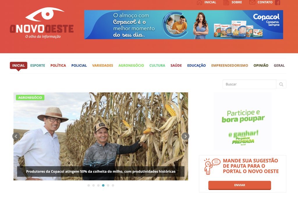 Screenshot of the Portal O Novo Oeste website