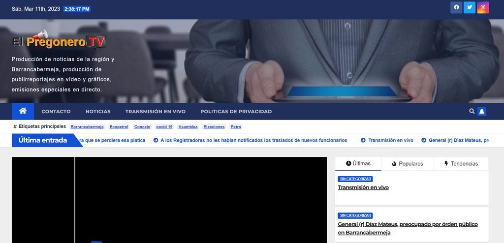 Screenshot of the Pregonero De Barrancabermeja website