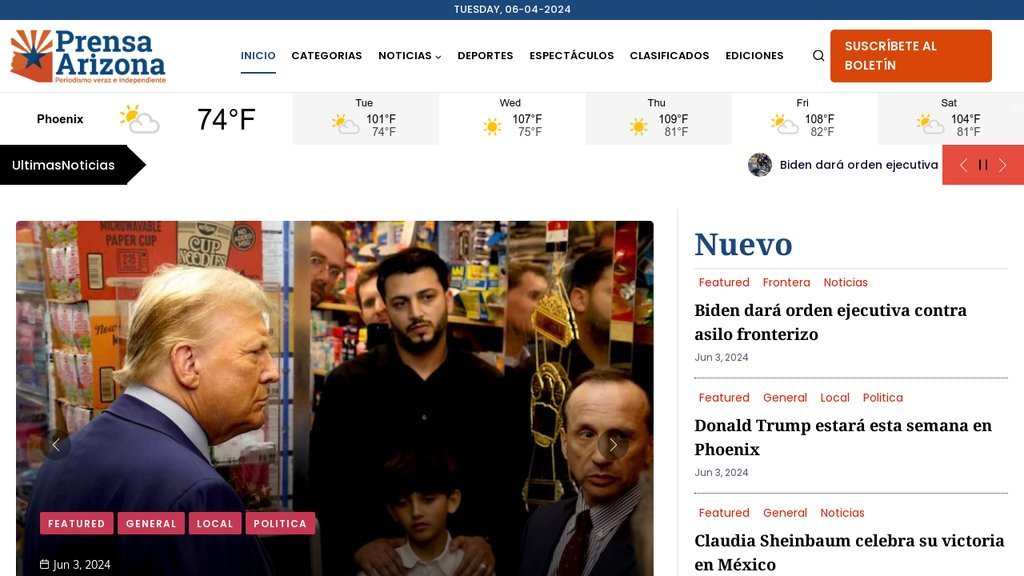 Screenshot of the Prensa Arizona website