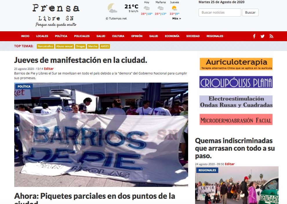 Screenshot of the Prensa Libre Sn website