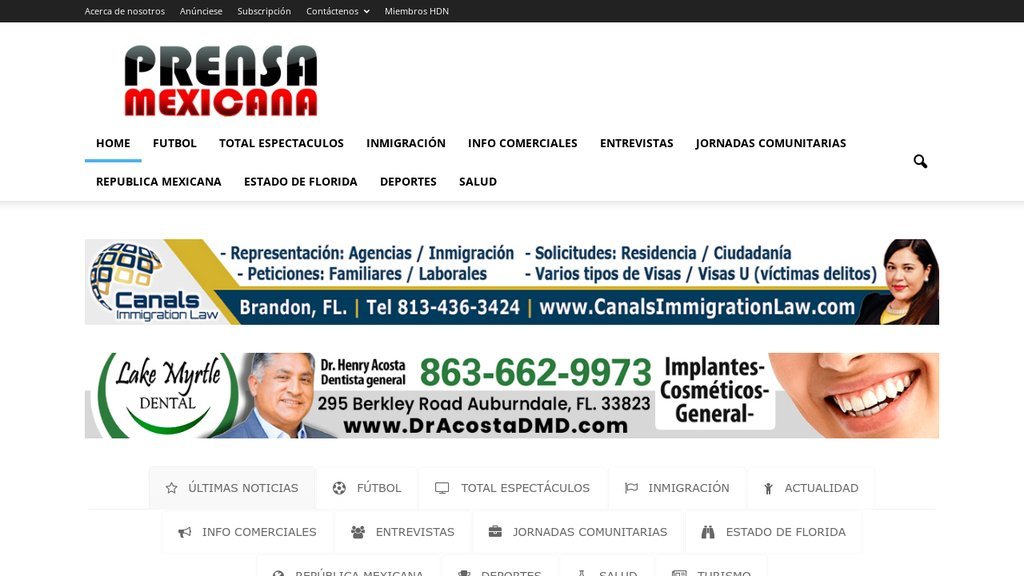 Screenshot of the Prensa Mexicana website