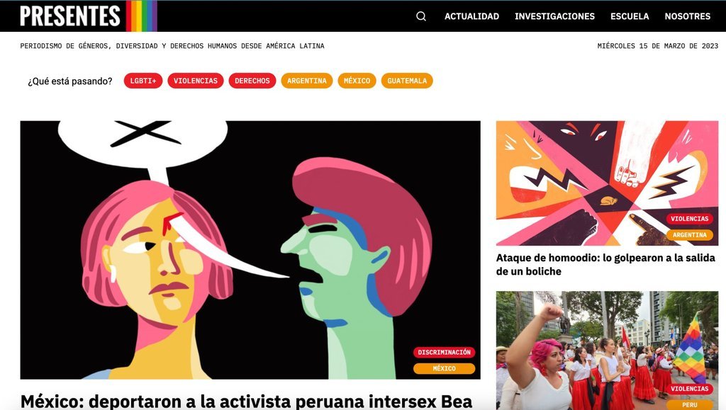 Screenshot of the Presentes website