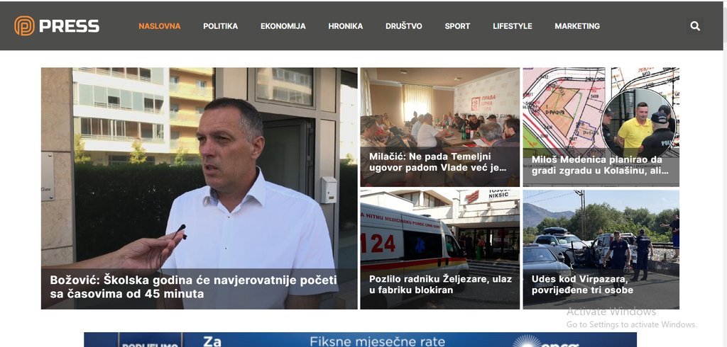 Screenshot of the PRESS website