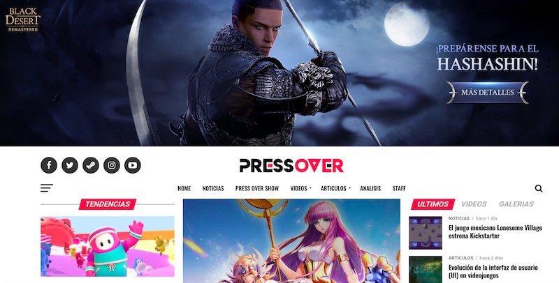 Screenshot of the Press Over website