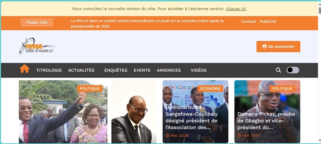 Screenshot of the Presse Ivory Coast website