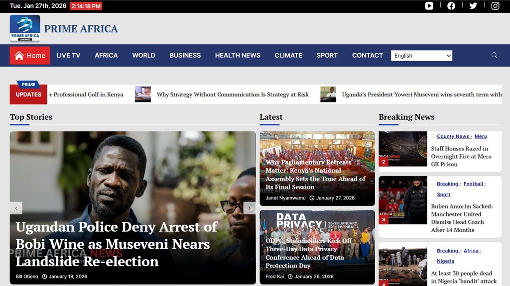 Screenshot of the Prime Africa Channel website