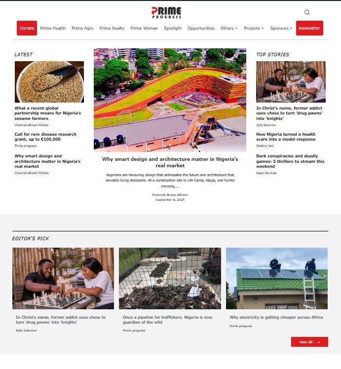 Screenshot of the Prime Progress website