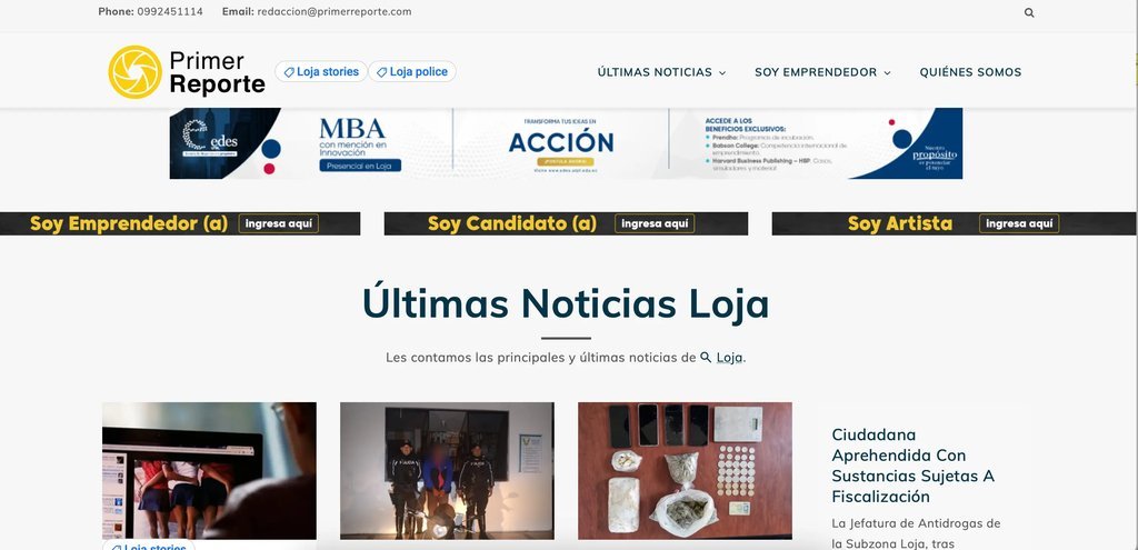 Screenshot of the Primer Reporte website