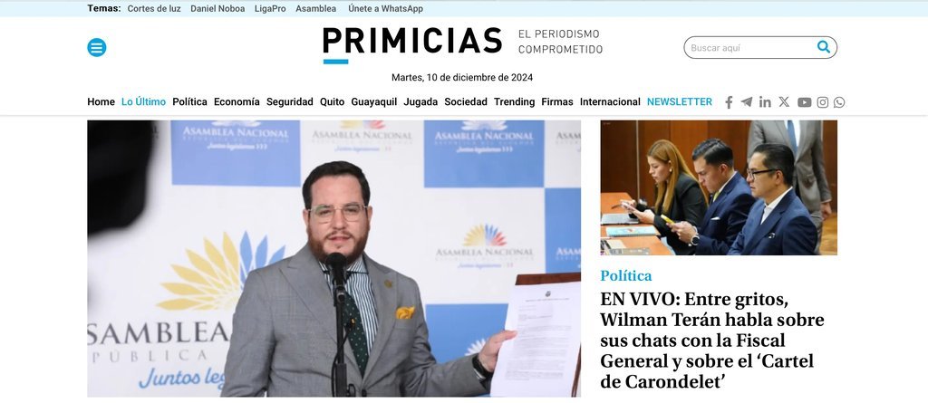 Screenshot of the Primicias website