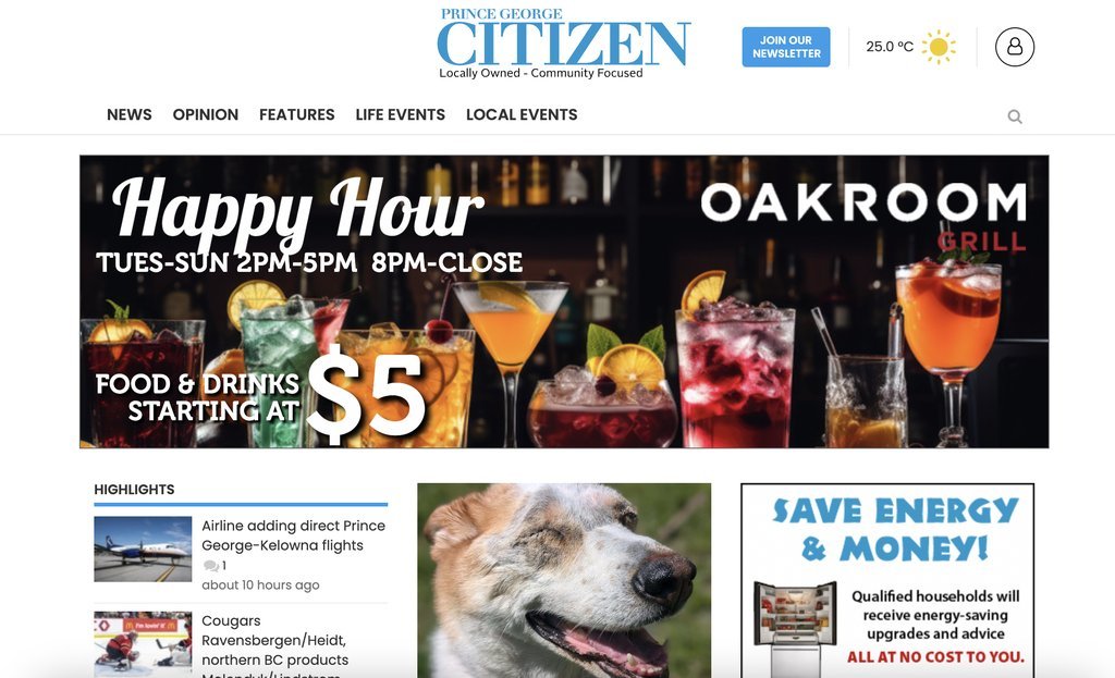 Screenshot of the Prince George Citizen website